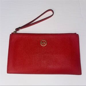 Michael Kors Red Wristlet with Gold Accents